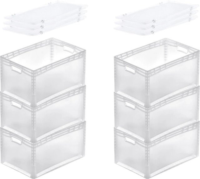 PROREGAL SuperSparSet 6x Transparente Eurobehälter LightLine Eurobox mit Offenem Griff und Auflagedeckel, H: 32 cm, B: 40 cm, T: 60 cm - Bild 1