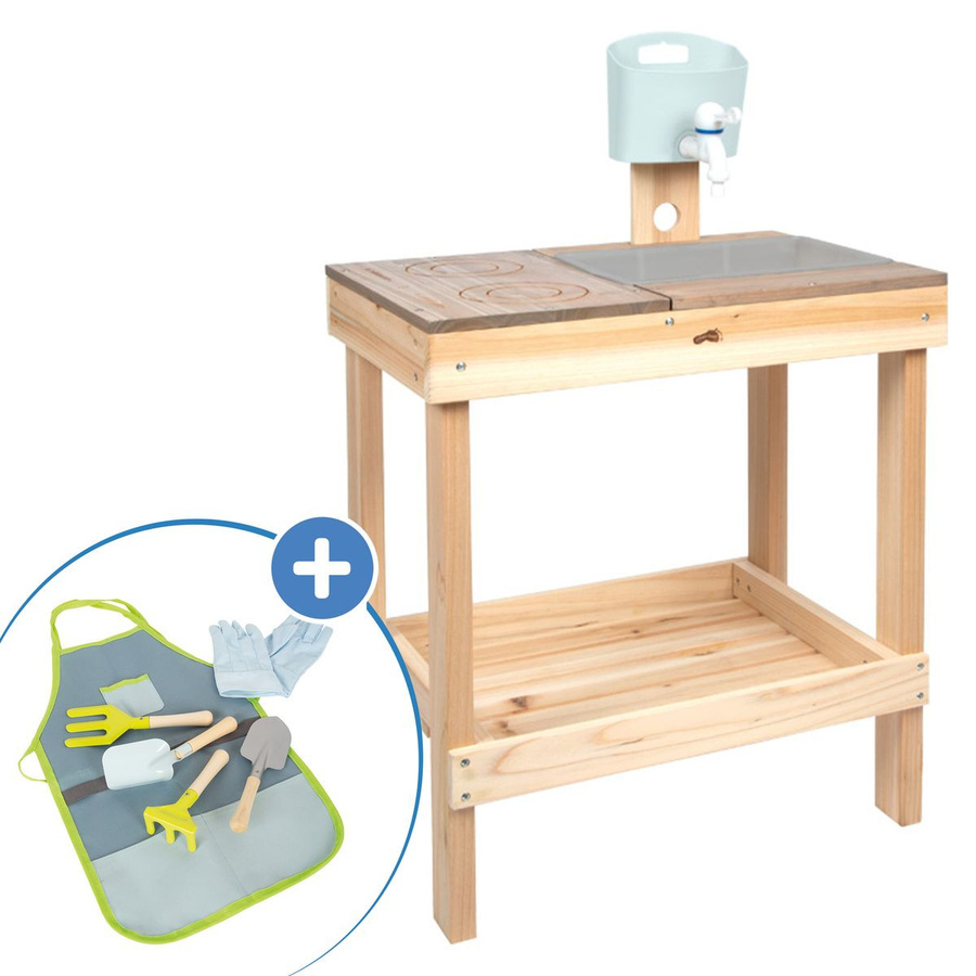 small foot Garten-Spielset mit Matschküche & Gartenschürzen-Set, Natur - Bild 1