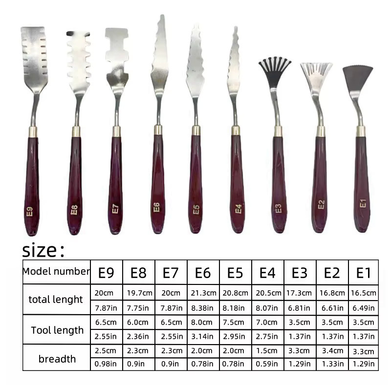 9-teiliges Ölmalerei-Texturmesser-Set aus Metall mit Spezialformmessern, Farbschabern und gezahnten Palettenmessern - Bild 2