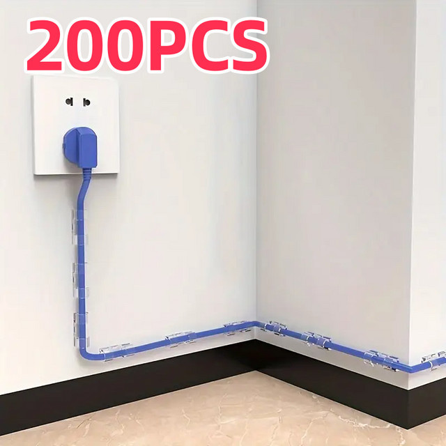 200 Stück selbstklebende Kunststoff-Kabelklemmen in Transparent für Kabelmanagement an Wand und Schreibtisch - Bild 1
