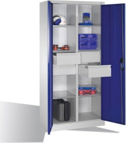 C+P Werkzeugschrank mit Drehtüren, 6 Böden und 4 Schubladen, Front Enzianblau, Korpus Lichtgrau, H: 195,0 cm, B: 93,0 cm, T: 50,0 cm - Bild 1