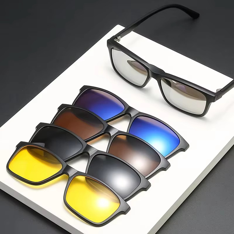 NINJONA 6-in-1-Sonnenbrille, Unisex, Vollrand, TR90, schwarz, polarisiert - Bild 4