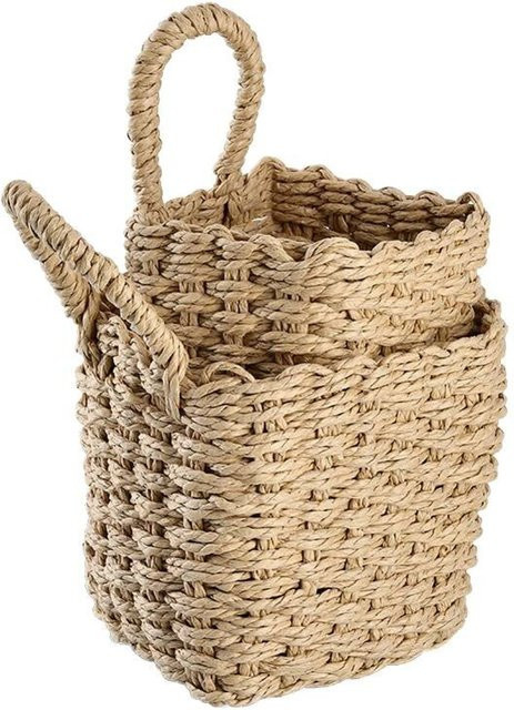 Zeller Aufbewahrungskorb-Set aus Papiergeflecht in Beige und Transparent mit Griffen und Stapelfunktion - Bild 1