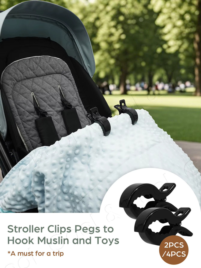 Kisslanding Kinderwagen-Clips in Mehrfarbigen Tönen (Pink, Schwarz) als universelle Anti-Rutsch-Krokodilklemmen für Decken und Zubehör - Bild 4