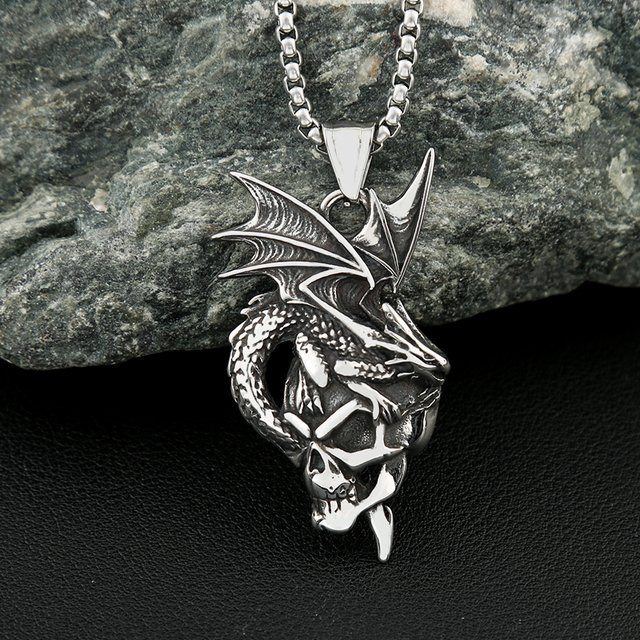 TOGA PULLA Halskette, Drachen Anhänger, Edelstahl, Silber, Herren - Bild 1