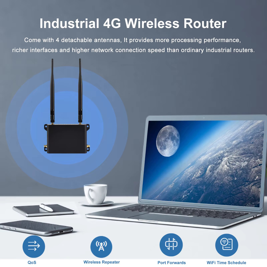 KuWFi 4G LTE Router CAT4 mit 300Mbps, Wireless WiFi, 4 abnehmbare Antennen, WAN LAN RJ45 Port, AP Repeater Modus, Schwarz - Bild 3