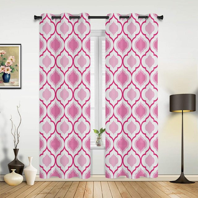 Gelbe marokkanische Geometrie Vorhänge mit Grafikdesign für Wohnzimmer und Schlafzimmer, B: 107 cm, H: 160 cm, 2er-Set - Bild 1