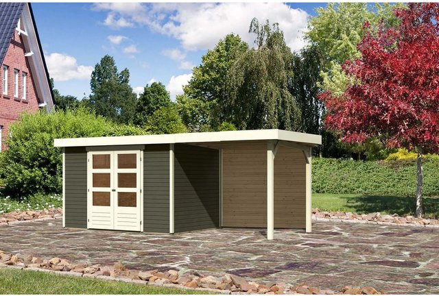 Karibu Holz-Gartenhaus Boras mit Flachdach in Terragrau, lackiert, B/T/H: 298 x 213 x 211 cm - Bild 1