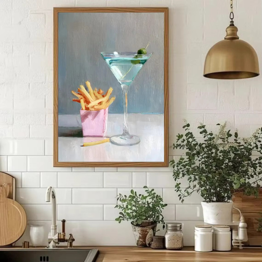 SHENCHEN Wandkunst Martini und Pommes Frites Retro Ölgemälde Druckgrafik in Mehrfarbig auf Leinwand - Bild 3