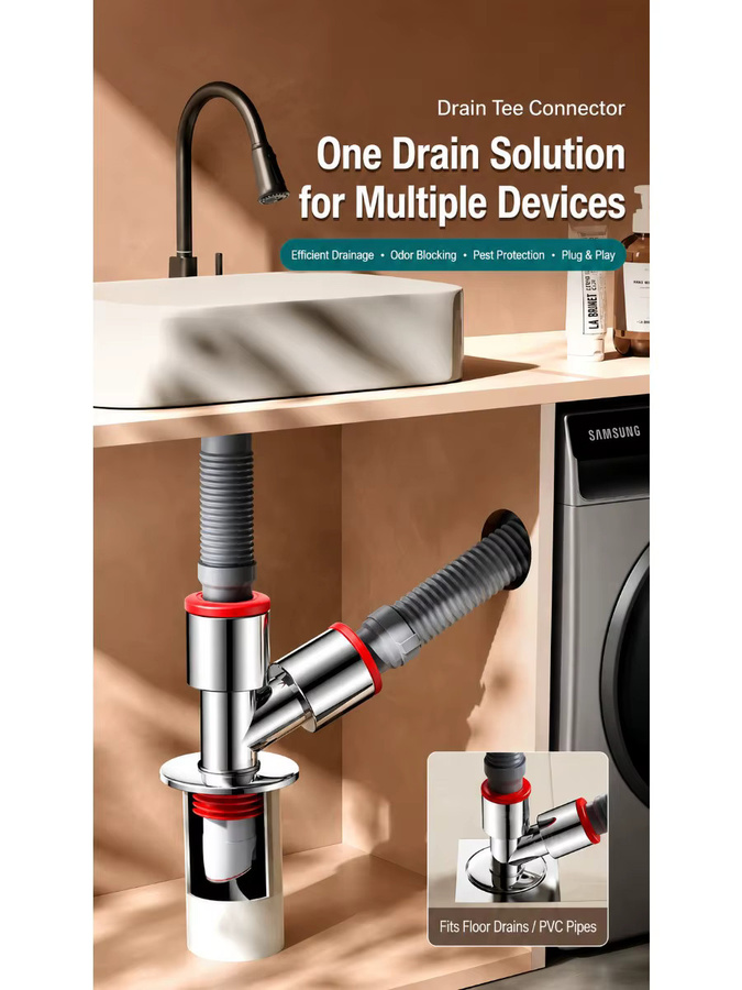 LITERE SANITARY WARE Waschmaschinen-Abfluss-T-Stück mit Geruchssperre und Rückflussverhinderer aus PVC in Silber - Bild 7