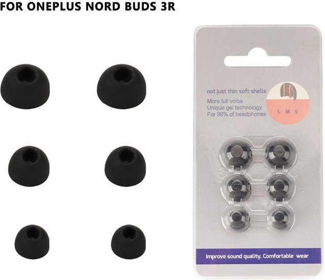6er-Set Silikon-Ohrstöpsel für OnePlus Nord Buds 3r/3v in Schwarz, Größen S, M und L - Bild 1
