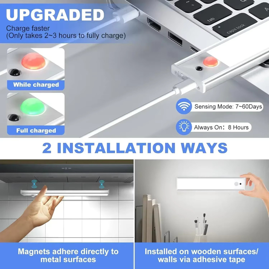 SKYSHADOW Kabellose LED-Nachtleuchte in Weiß mit Bewegungssensor und Fernbedienung, USB-aufladbar für Schrank, Küche und Schlafzimmer - Bild 5