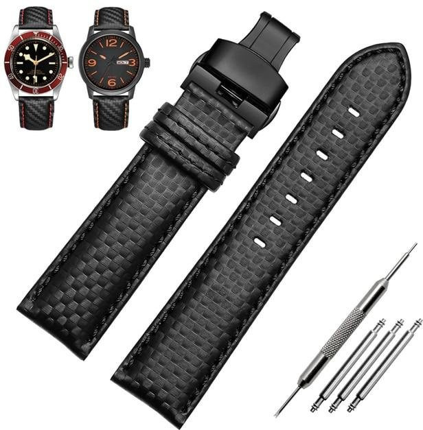 Fashion GZ Uhrenarmband Leder, Karbonfaser-Maserung, Schwarz, Herren - Bild 1
