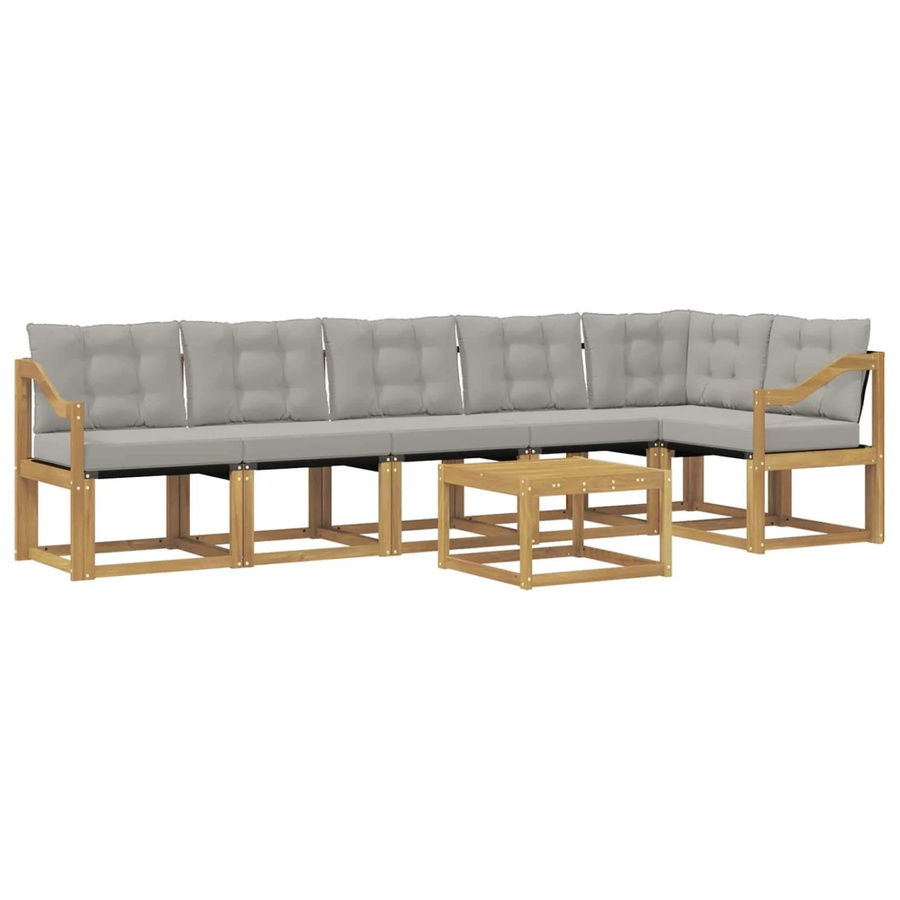 vidaXL Outdoor-Sofagarnitur 7-teilig aus Akazienholz und Textilene in Weiß-Hellgrau mit Kissen und Armlehnen - Bild 2
