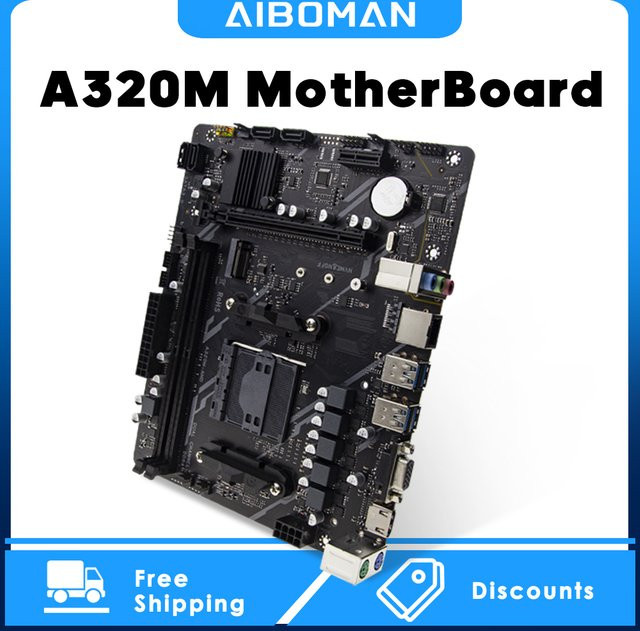 AIBOMAN AMD A320M Mainboard AM4 DDR4 Schwarz mit USB 3.0 und NVMe SATA M.2 Unterstützung - Bild 1