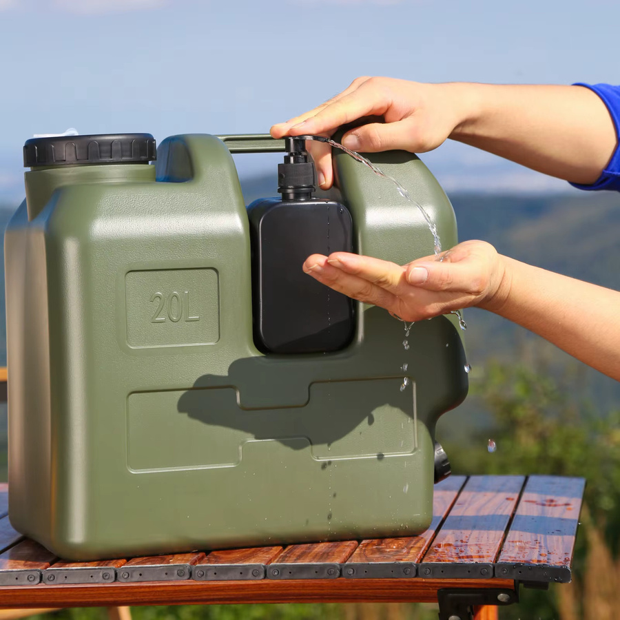 APWIKOGER Tragbarer Camping-Wasserbehälter mit Zapfhahn und Seifenspender, 20 l, Grün, BPA-freier Wassertank für Outdoor und Auto - Bild 2