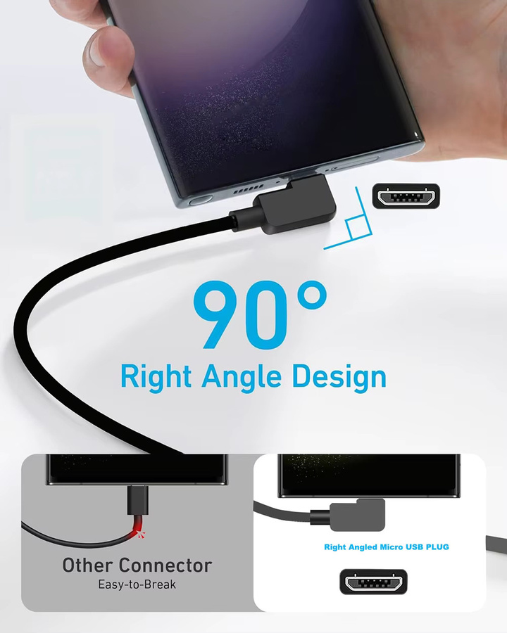 VBDWRM USB-C auf Micro-USB OTG-Kabel, abgewinkeltes kurzes USB-C auf Micro-USB Daten- und Stromsynchronisationskabel in Schwarz - Bild 3