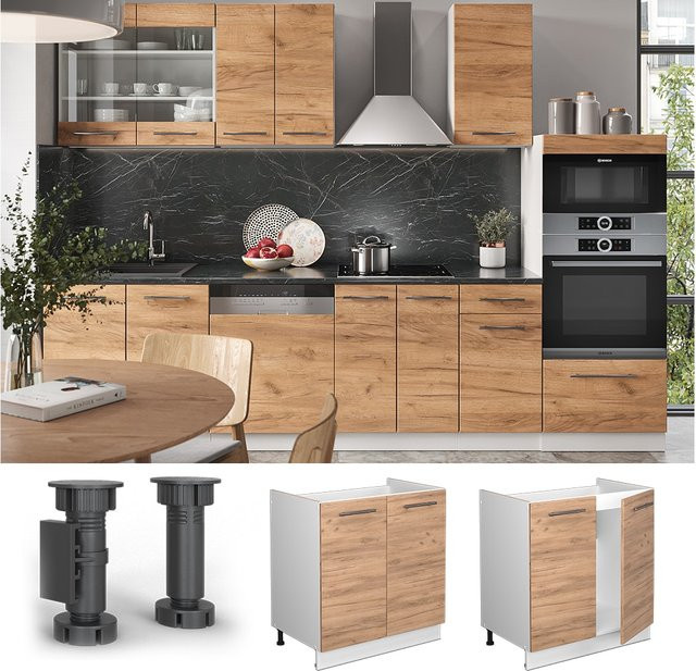 Vicco Spülenunterschrank Fame-Line Küchenschrank in Weiß und Eiche mit Softclose-Scharnieren, Breite: 80 cm, Höhe: 82 cm, Tiefe: 51,6 cm - Bild 1