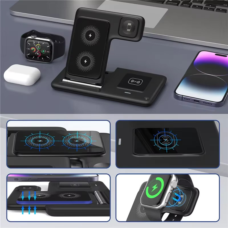 VIKEFON 3-in-1 Faltbare Kabellose Ladestation für iPhone, Apple Watch und AirPods Pro in Schwarz - Bild 5