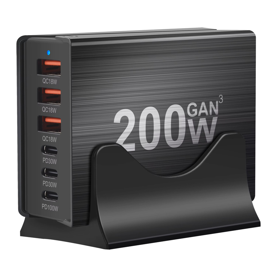 Deepartner USB-C 6-Port Ladestation Hub mit 200 W Fast Charging PD-Ladegerät in Schwarz - Bild 3