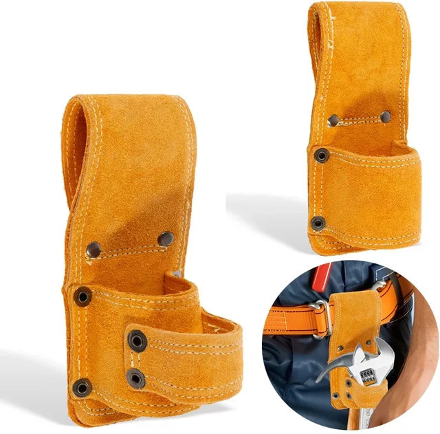 Werkzeugtasche aus Rindsleder in Braun mit Hammerholster und Doppellöchern für Schraubenschlüssel, B/H/T: 16,0 x 7,0 x 5,0 cm - Bild 1