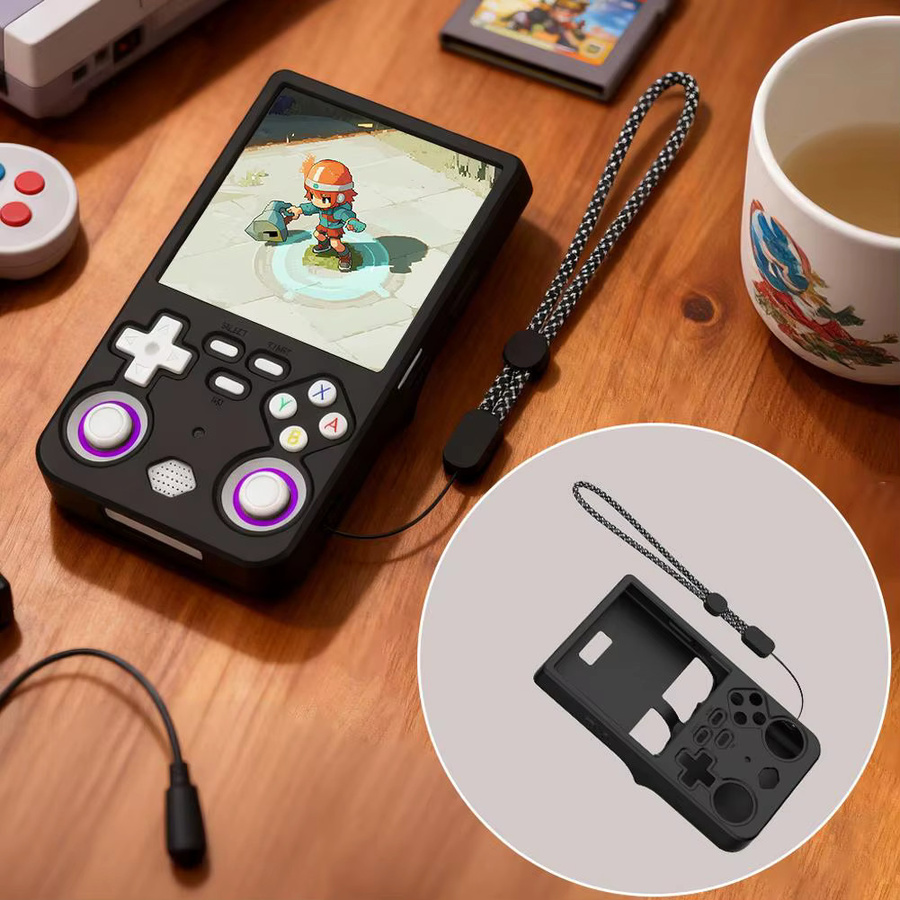 Silikon Schutzhülle mit Lanyard für R36 ULTRA Handheld Spielkonsole in Schwarz, stoßfest und kratzfest - Bild 3