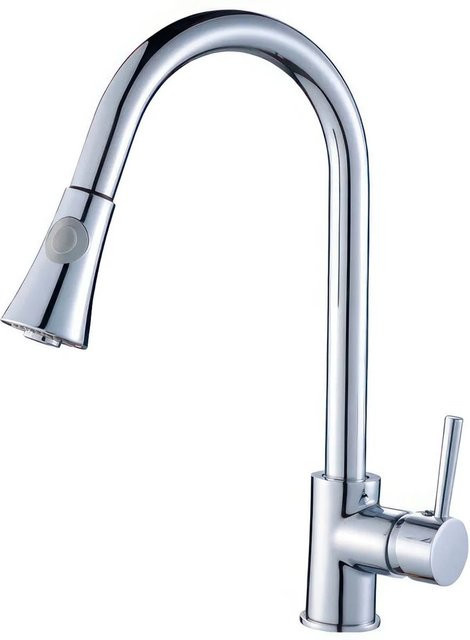 KOLMAN Küchenarmatur Küchenmischer mit ausziehbarem Brausekopf in Silber und Chrom-Finish - Bild 1