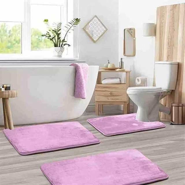Yiran Health & Beauty Badezimmer-Bodenmatte Set aus Korallenvlies, dreiteiliges Set, saugfähig und rutschfest, U-Form, Breite: 40 cm - Bild 1