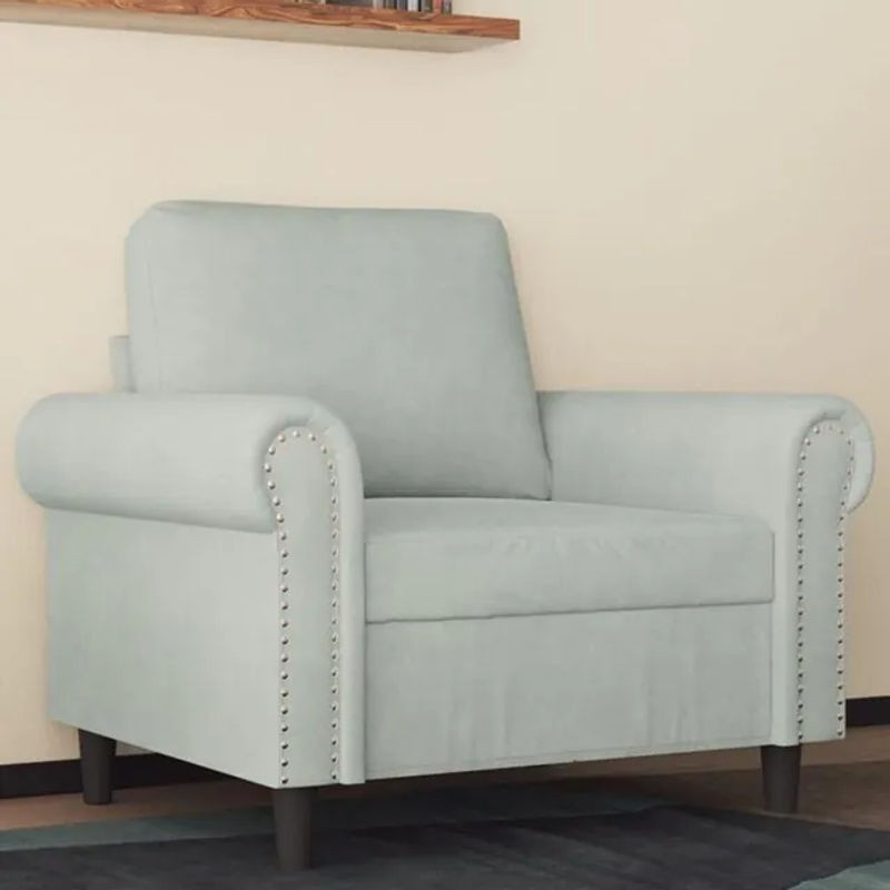 Vidaxl Sessel in Hellgrau aus Samt und Metall im modernen klassischen Design mit einer Breite von 60 cm - Bild 1