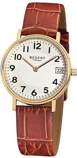 Regent Armbanduhr, Quarz, Edelstahl, Leder, Weiß, Damen - Bild 1