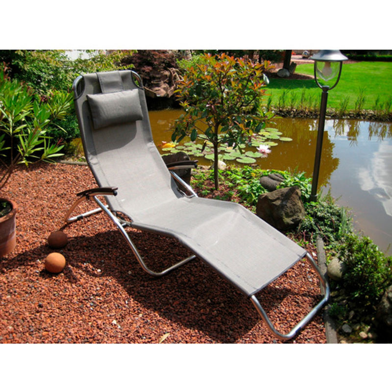 LECO Sonnenliege Elegance aus Edelstahl und Eukalyptusholz in Silbergrau mit verstellbarer Kopfstütze und Armlehnen, B/T/H: 65 x 177 x 109 cm - Bild 5