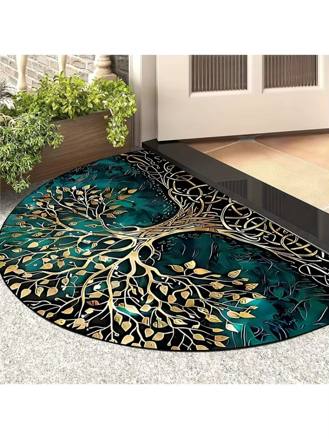VIKAMA Life Tree Halbkreis-Willkommens-Fußmatte, rutschfester Teppich in Multicolour für Eingangsbereich, Wohnzimmer und Schlafzimmer, B/T: 60 x 40 cm - Bild 7