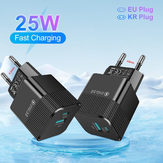 Lincoxin USB C Schnellladegerät mit 2 Ports PD 25 W Mini Reisestecker in Schwarz - Bild 1