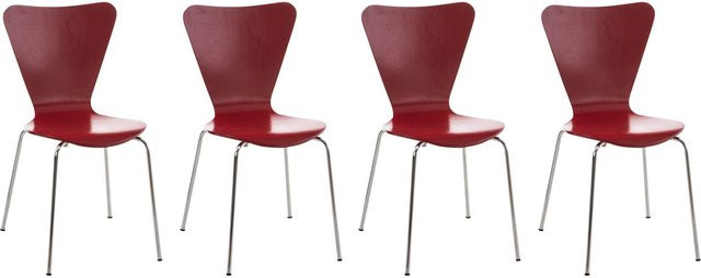 TPFLiving 4er Set Besucherstühle Calisso mit Holzsitz in Rot, stapelbar - Bild 1