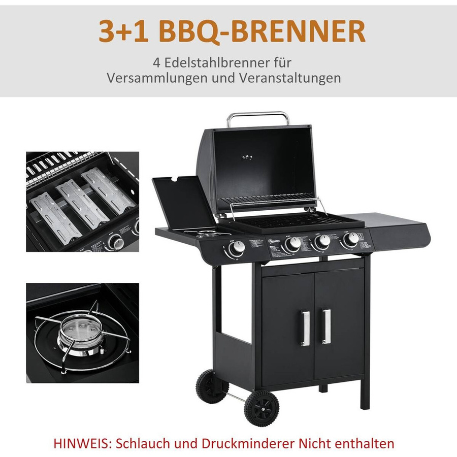 Outsunny Gasgrill aus Stahl und Kunststoff in Schwarz, B/H/T: 50 x 100 x 110 cm - Bild 3