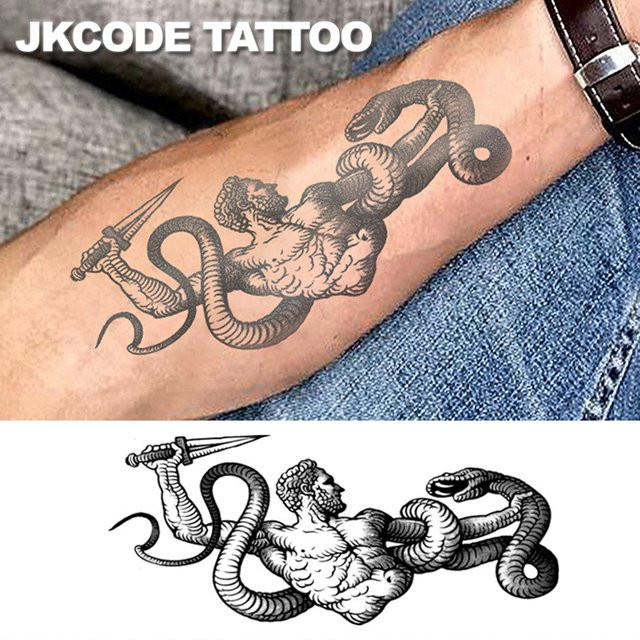JKCODE TATTOO Kräuter-Tattoo-Aufkleber Schlangenvernichtender Krieger, Herren - Bild 1