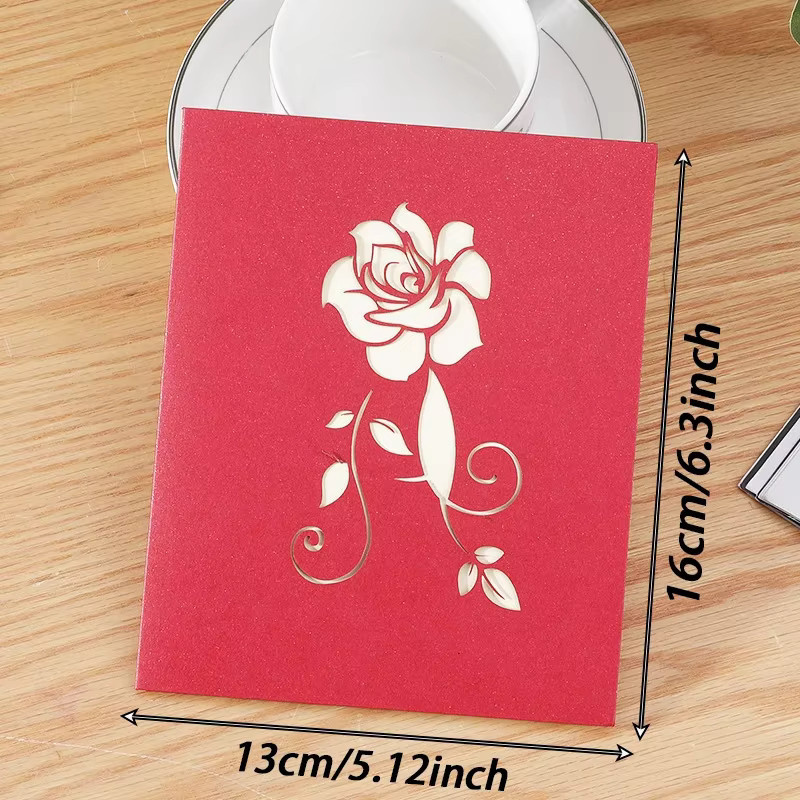3D-Grußkarte in Roségold und Rot mit Umschlag für Valentinstag und romantische Anlässe - Bild 2