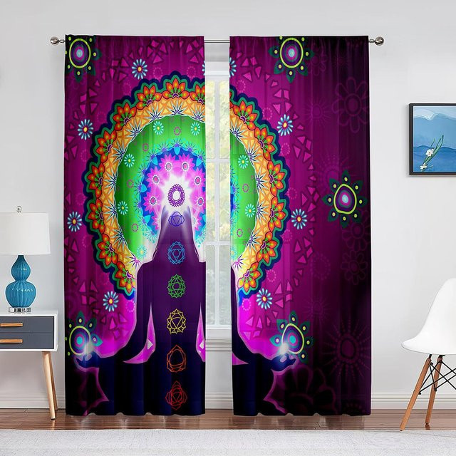 Sieben Chakra Yoga Meditation Zen Tüllvorhang Transparent mit Rod Pocket, Breite: 100 cm, Höhe: 250 cm - Bild 1
