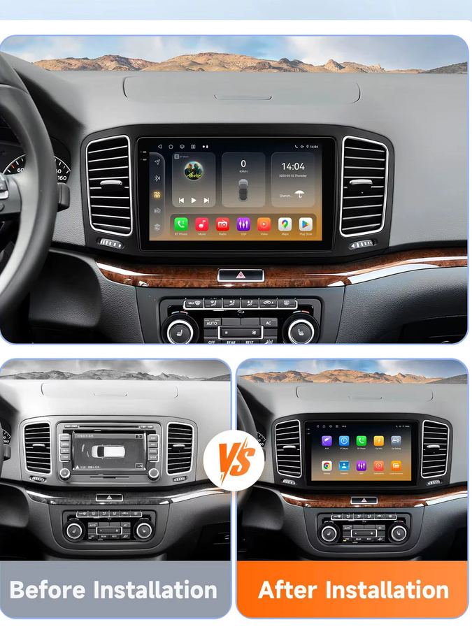 OSSURET Android 14 Autoradio mit 360-Grad-Kamera, 8GB RAM + 128GB Speicher, Carplay, Schwarz, passend für VW Sharan 7N/7N1/7N2 und Seat Alhambra II - Bild 4