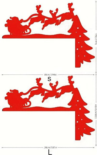 SZ-Damai 2er Set Weihnachtsmann Rentier und Schlitten 3D Acryl Spiegel Aufkleber in Rot zur Wand- und Türdekoration - Bild 1