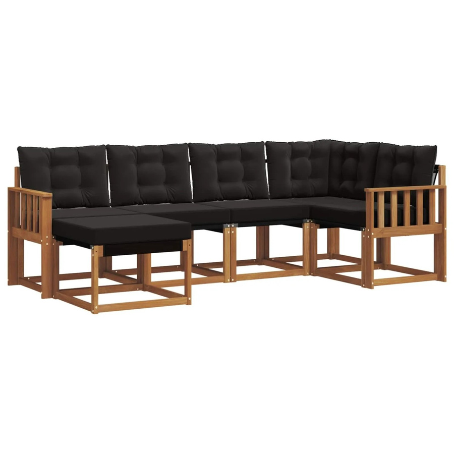 vidaXL Outdoor-Sofagarnitur 6-teilig aus Akazienholz und Textilene in Natur und Schwarz mit Kissen und Armlehnen - Bild 2