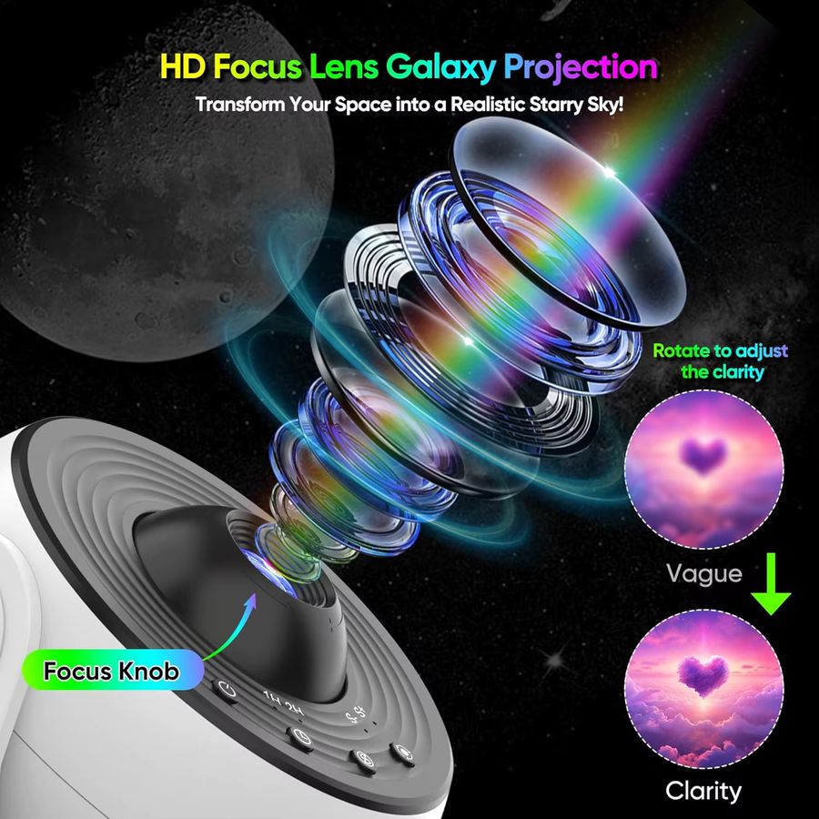 PRO-Upgrade 360 Grad drehbarer Sternenhimmel-Galaxie-Projektor mit 13-in-1 Nebel- und Milchstraßeneffekten in Weiß - Bild 3
