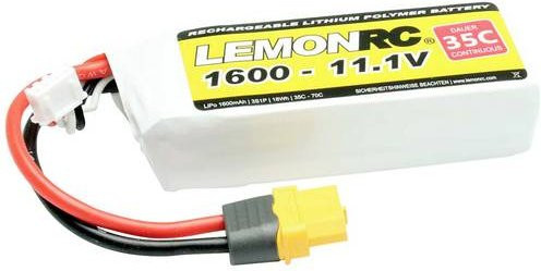 LemonRC LiPo Modellbau-Akkupack 11.1V 1600 mAh 3S 35C mit XT60 Anschluss in White - Bild 1