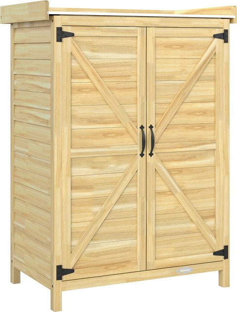 Outsunny Holz-Außenschrank in Natur mit verzinktem Metalldach und 2 Türen, Geräteschuppen zur Werkzeugaufbewahrung, B/T/H: 71,5 x 39 x 95 cm - Bild 1
