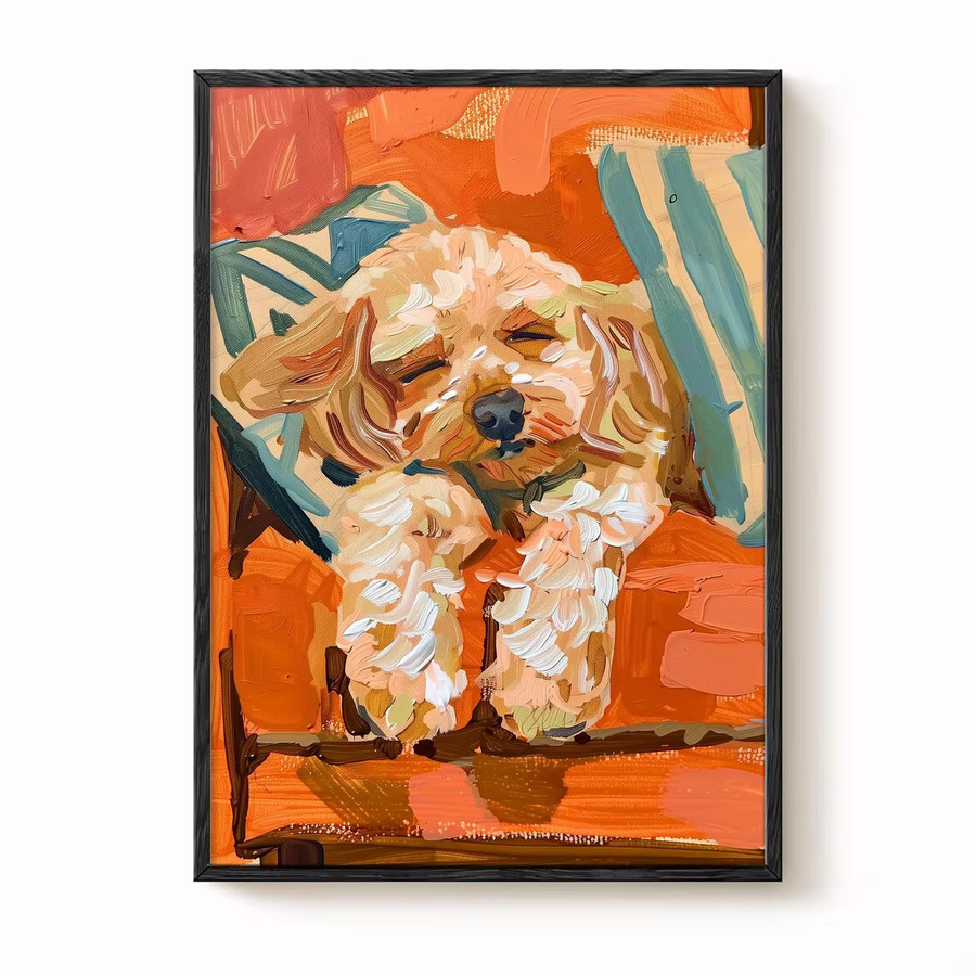SHENCHEN Impasto Wanddruck Schlafender Pudel – Moderne abstrakte Tierkunst in Multicolour als dekorative Wanddekoration - Bild 2