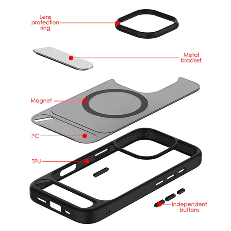 MagSafe Handyhülle mit Metallhalterung für iPhone 17 Pro Max, 16 Pro, 15, 14, 13 in Purple, mattiert für kabelloses Laden - Bild 2