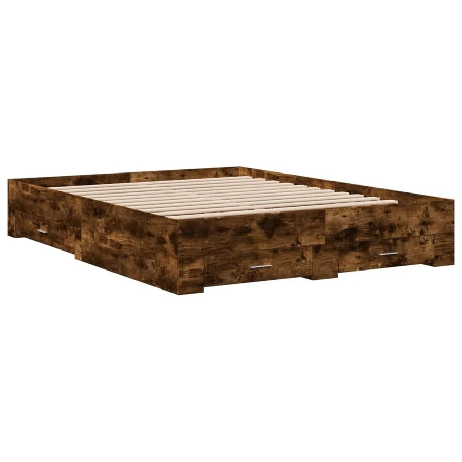 vidaXL Bettgestell mit Schubladen aus Holzwerkstoff in Räuchereiche, Braun, B: 160 cm, L: 200 cm, H: 163 cm - Bild 2