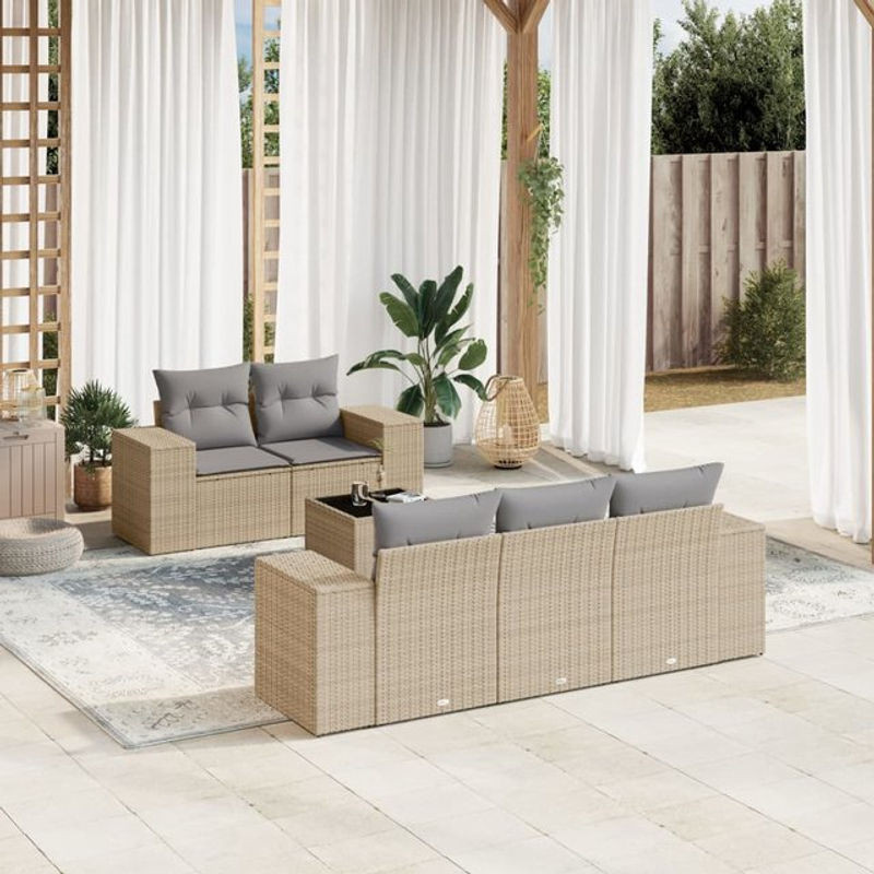 Vidaxl Gartenmöbel-Set aus Polyrattan mit 6 Teilen und Kissen in Beige - Bild 1