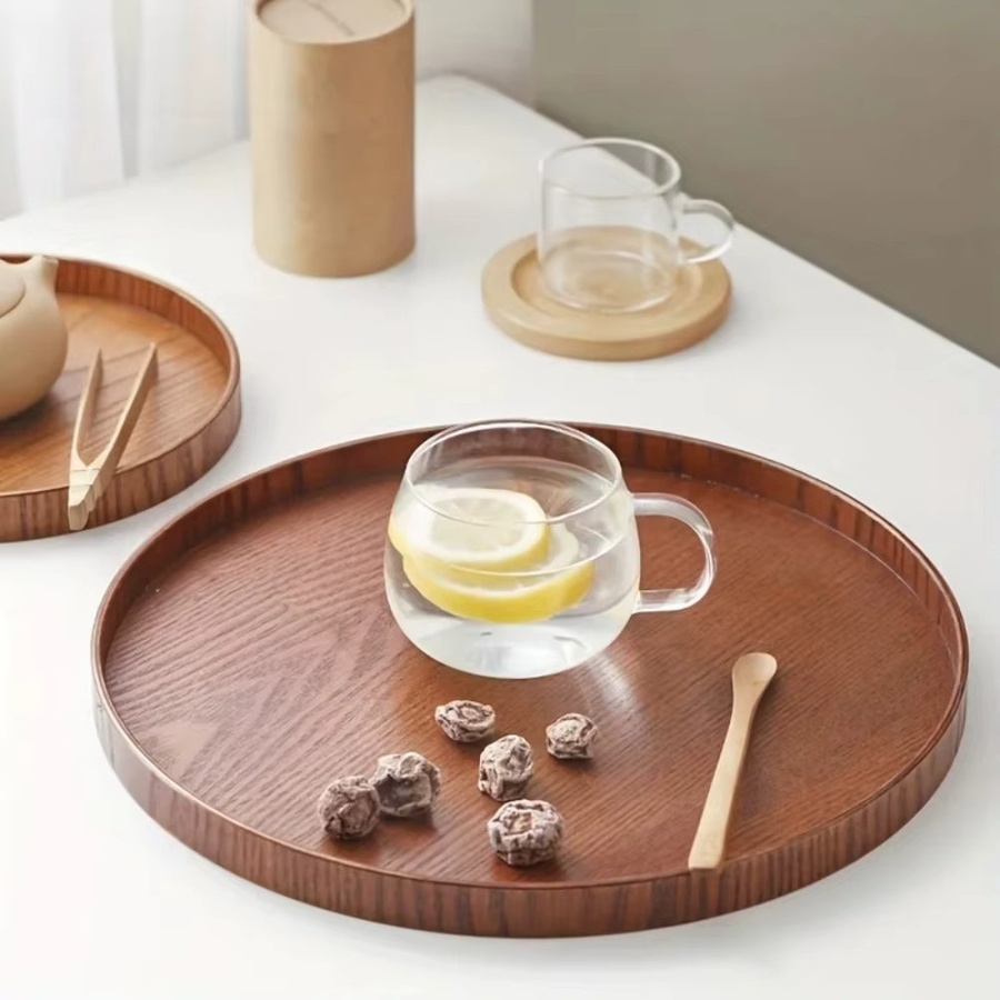 Rundes Holztablett von FEB.WIND in Braun als rutschfeste Servierplatte für Frühstück, Kaffee oder Dessert - Bild 2