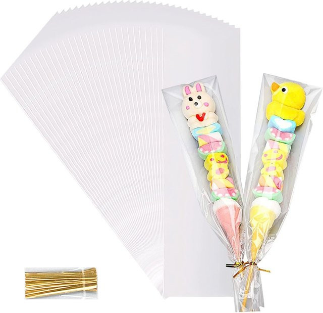 Transparente Zellophanbeutel aus OPP-Kunststoff von Wayfun als kleine Geschenktüten für Süßigkeiten, Lutscher oder Kekse bei Hochzeiten und Partys - Bild 1